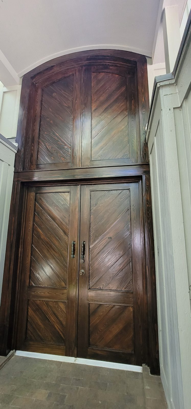 Refinished stained double entry doors by Off The Wall