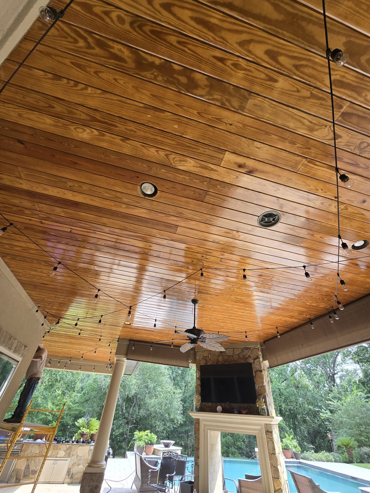 Stained wood porch ceiling by Off The Wall